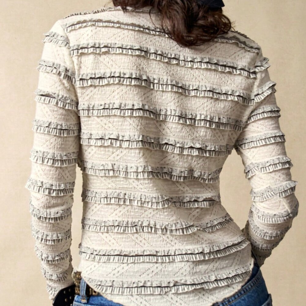 Apricot Casual Women's Lace V-Neck Long Sleeve Sweater - Picture 2 of 8